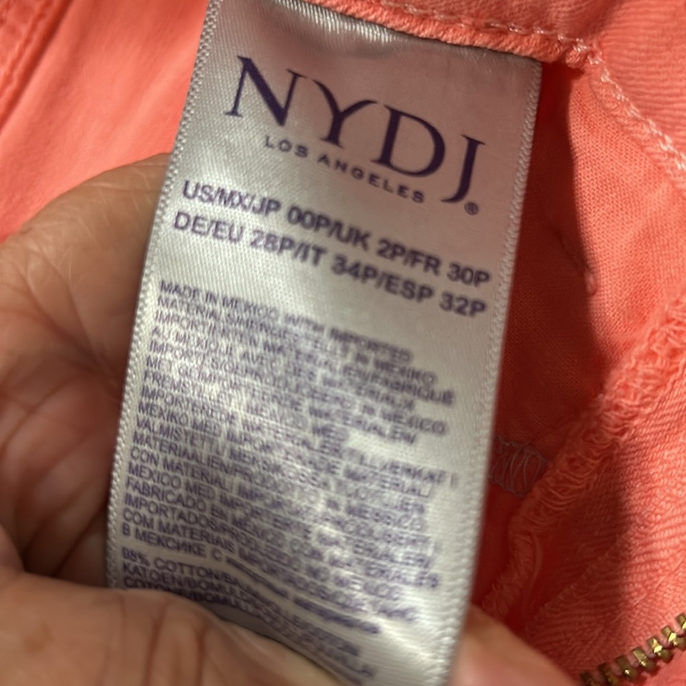 NYDJ Los Angeles Alina Lift x Tuck technology convertible ankle coral jeans 00P - Picture 7 of 7
